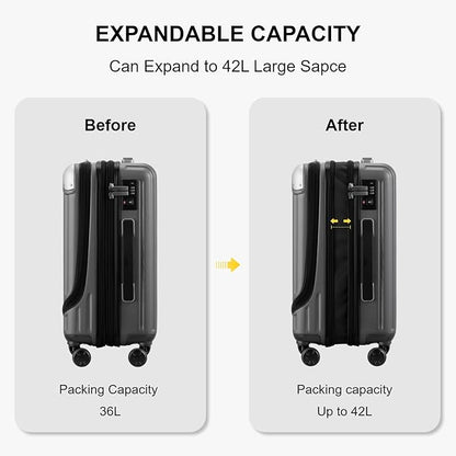 LEVEL8 Grace Carry on Luggage, 20 Inch Expandable Hard Shell Suitcases with Wheels, Abs+Pc Harshell Spinner Luggages with Tsa Lock, Travel Bag for Women Men, Grey
