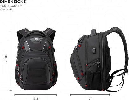 Swissdigital Design Travel Backpack for men, TSA Friendly USB Charging RFID Protection Business Backpack Fits 15.6" Laptops Black | J14-BR