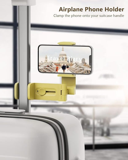 MiiKARE Airplane Travel Essentials Phone Holder, Universal Handsfree Phone Mount for Flying with 360 Degree Rotation, Accessory for Airplane, Travel Must Haves Phone Stand for Desk, Tray Table, Yellow
