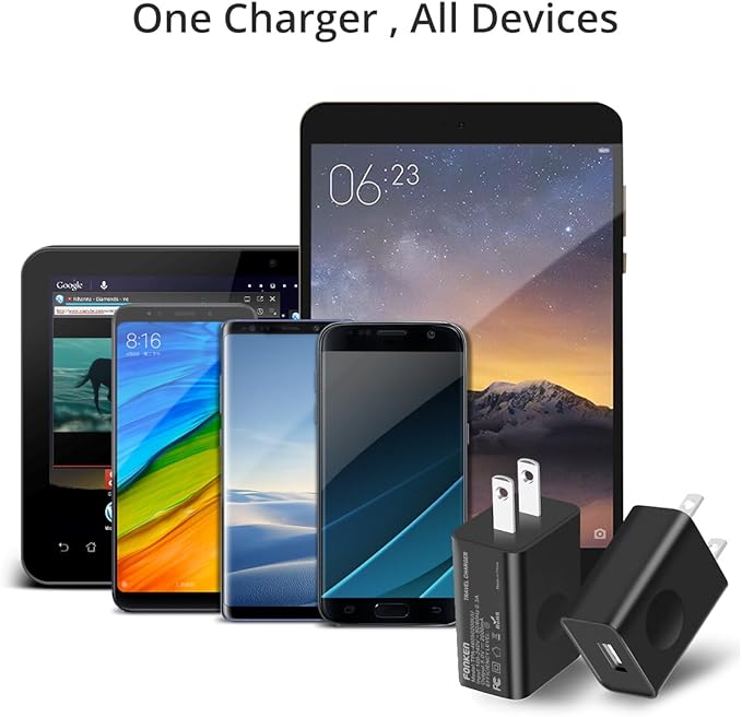 FONKEN USB Wall Charger, 3-Pack 5V 2A Power Adapter Universal Travel USB Plug Cell Phone Block Cube Compatible With iPhone, iPad, Google Nexus, Samsung, LG, HTC, Moto, Kindle and More