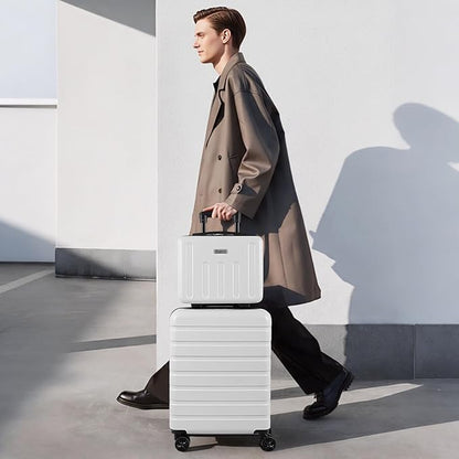 AnyZip Suitcase, 20" Carry On Luggage 14" Mini Cosmetic Cases Luggage Sets Hardside PC ABS Lightweight USB Suitcase with Wheels TSA for kids (2 Piece Set 14/20, White)