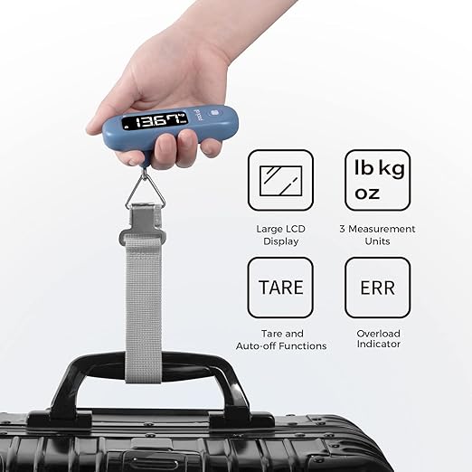 pack all 110 Lbs Luggage Scale, Digital Handheld Baggage Scale, Travel Suitcase Weight Scale with LCD Display, Battery Included, Navy