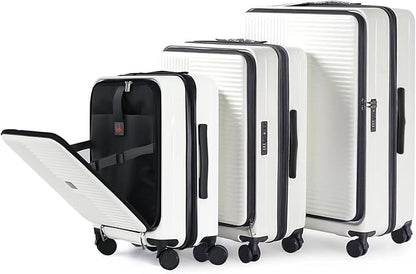 Merax Luggage Sets 3 Piece,Front Open PC Hardshell Expandable Carry on Suitcase with Spinner Wheels and TSA Lock,Lightweight 20in/24in/28in Luggage,Creamy White