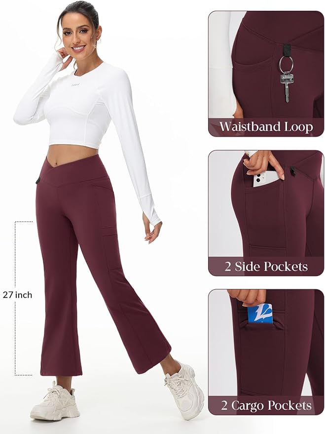 baleaf Women's Fleece Lined Pants Winter Thermal Water Resistant Crossover Flare Leggings Warm Bootcut Hiking Outdoor