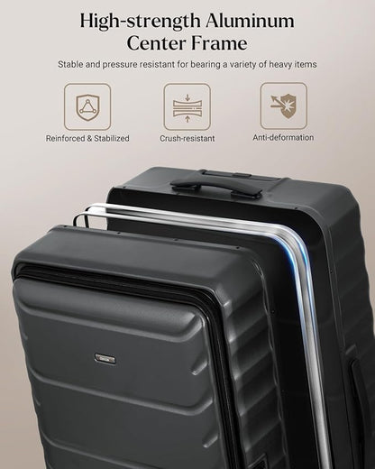 Luggage Sets 2 Pieces, 20/28 Inch PC Hardshell Suitcase with Spinner Wheels, 20 Inch Expandable Clamshell Carry On Luggage and 28 Inch Aluminum Frame Top Opening Checked Luggage (Black)