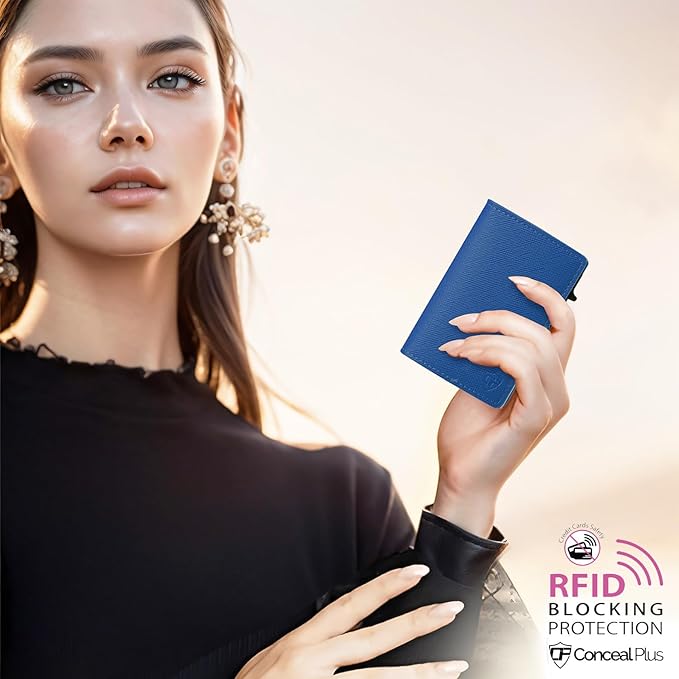 Conceal Plus Small RFID Wallet for Women, Slim Compact RFID Blocking Credit Card Holder Womens Wallet, Smart Pop Up Minimalist Card Case, Holds 4-6 Standard Cards Plus Cash & ID, Compact Travel Wallet