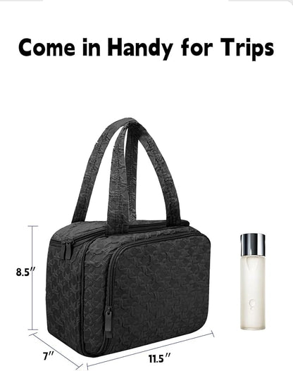 SMONT Travel Toiletry Bag for Women Hanging Makeup Organizer Toiletry Bag Essentials for Women Makeup Bag/Big Compartment, Waterproof,with Multiple Pockets, Ideal for Travel, Gym, School, Black