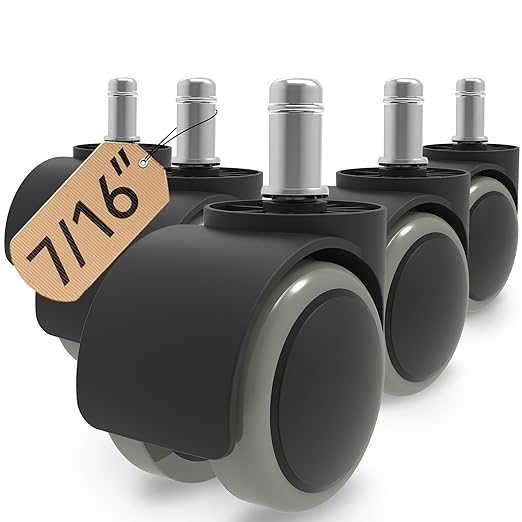 2 Inch Office Desk Chair Wheels Replacement, Computer Gaming Casters for Carpet Stem 7/16-7/8, Set of 5 for Furniture Hardwood Hard Floors Chair Castors Tile Smooth Safe Quiet Rolling 880 LB, (Grey)