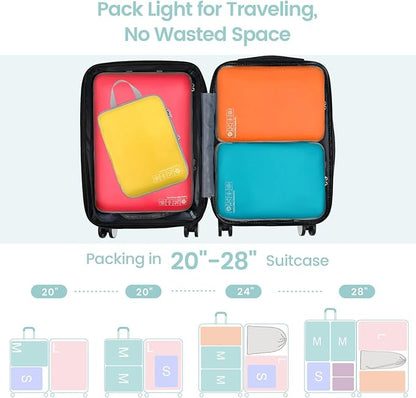 Cambond Compression Packing Cubes for Travel Women - 4 Pack Luggage Packing Organizers Bags Compression Cubes for Travel Essentials Carry on Suitcases, Multi-color
