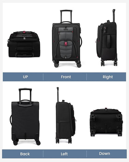 LOVEVOOK Business Softside Checked Luggage with 15.6/17.3 Inch Laptop Compartment, 24 Inch Checked Suitcase with Spinner Wheels Large Capacity Luggage with TSA Lock for Business Trip Travel Grey&Black