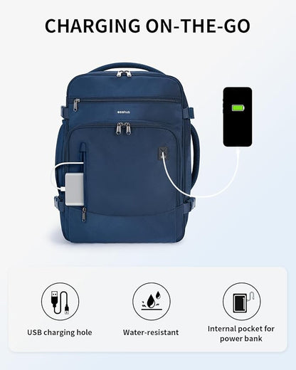 ECOHUB Travel Backpack for Men, 18x14x8 Spirit Airlines Personal Item Bag with Clear Toiletry Bag, Laptop Carry on Backpack with USB Port, Airline Approved Under Seat 14 Pockets 30L, Blue