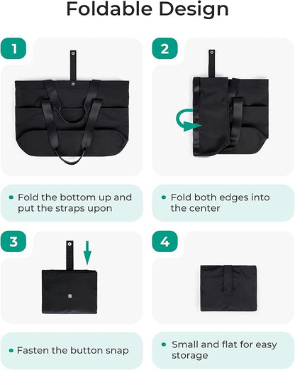 BAGSMART Tote Bag for Women, Foldable Tote Bag With Zipper Travel Large Shoulder Bag Handbag for Work-16.5''l X 6''wx 14''h