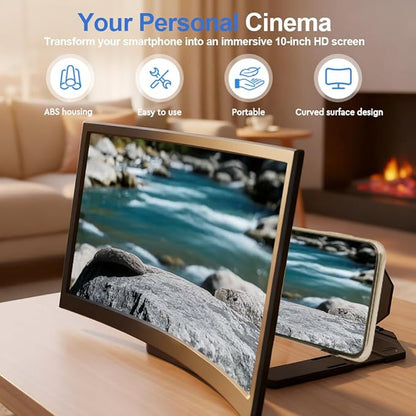3D Curved Screen Phone Magnifier Projector Screen, 2025 New Lightweight and Foldable Mobile Phones Amplifier for All Smartphones, Portable HD Magnifier for Watching Movies Videos Game (Black 18 Inch)
