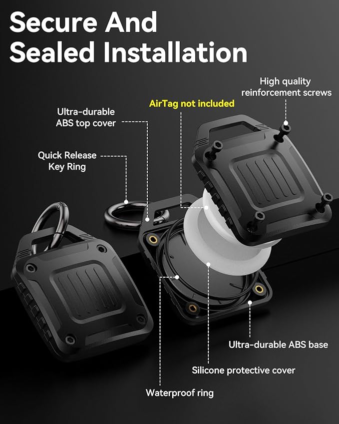 DDJ 2-Pack IPX8 Waterproof for AirTag Holder Case Keychain, Rugged Protective Case for Apple Airtag with Key Ring, Ultra Durable Air Tags Holder for Dog Collar/Luggage/Key/Backpack, Easy to Install
