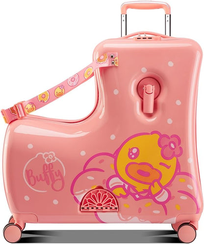 Kids' Lightweight Ride on Luggage with Spinner Wheels & Foldabe Design (Pink Donut, 24"+ Aged 3-12 Toddler), Birthday Gift