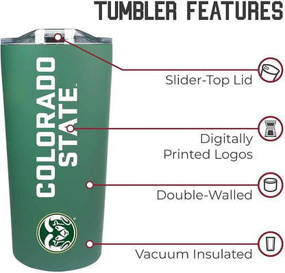 Campus Colors NCAA Stainless Steel Tumbler perfect for Gameday - 18 oz - Double Walled - Keeps Drinks Perfectly Insulated (Colorado State Rams - Green)