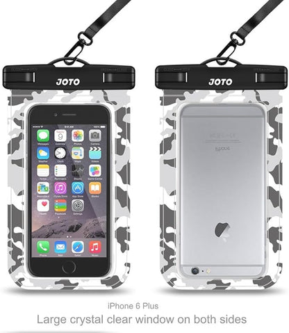JOTO Up to 7" Universal Waterproof Phone Case for iPhone 17 Air 16 15 14 13 12 11 Plus Pro Max, IPX8 Cellphone Dry Bag XR X SE, Galaxy S23 S22 S21 S20+ S20 S10 Plus Note, Pixel -CamoGrey