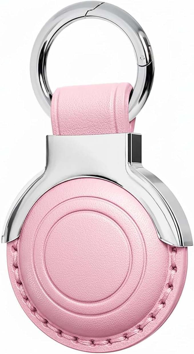 Genuine Leather for AirTag Holder Keychain for AirTag - Premium Handmade Protective Case Cover Accessories with Key Ring, Secure Hidden Design, All-in-One Package, Blossom Pink