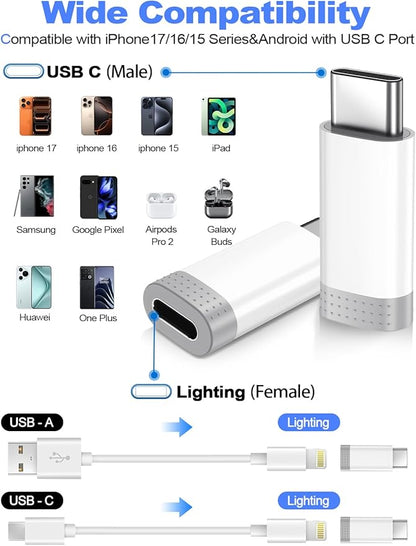 𝟒𝐏𝐚𝐜𝐤 𝐔𝐩𝐠𝐫𝐚𝐝𝐞𝐝 Lightning to USB C Adapter for iPhone 15/16/17 Pro/17 Pro Max,Fast Charging&Data Transfer,Type C Charger Connector Cable for iPhone 17/16 Accessories-Not for Headphone/OTG