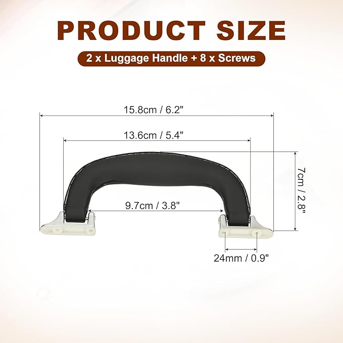 uxcell 2 Pcs PU Leather Luggage Handle, 0.9" Hole Distance Vintage U-Shape Replacement Strap Handle for Travel Handbag Guitar Musical Box Gift Boxes, Black/Silver