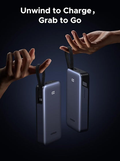 UGREEN Nexode Power Bank 20000mAh 45W with Built-in Cable, Fast Charging Portable Charger for iPhone 17 Pro/Samsung S25 Ultra/iPad Pro, 3-Port External Battery Pack with Digital Display, Travel Ready