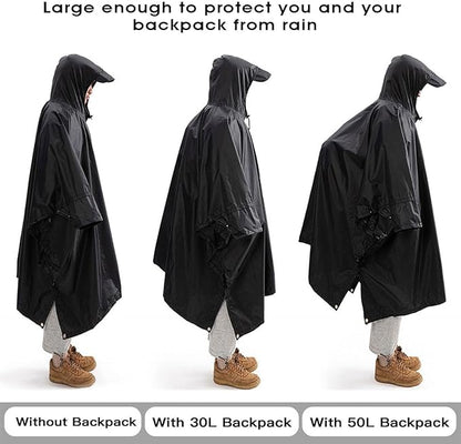 Cosmine Hooded Rain Poncho for Adult with Pocket, Waterproof Lightweight Unisex Raincoat Jacket for Hiking Camping Emergency