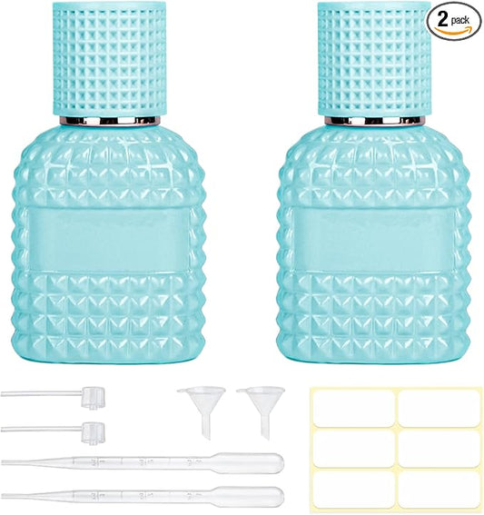 2 Pack 30ml Perfume Spray Bottles Empty, Refillable Glass Fine Mist Atomizer, Portable Travel Perfume Atomizers Fragrance Containers Sprayer for Cleaning, Essential Oils, Liquids (Blue)