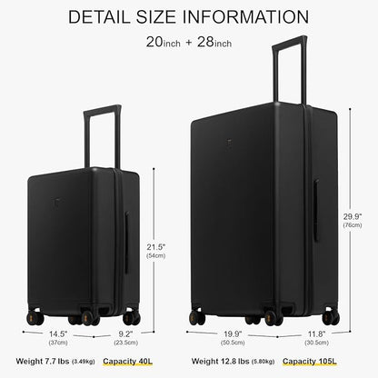 LEVEL8 Luggage Sets 2 Piece, 20/28 inch Hardshell Suitcases Sets, Lightweight Luminous Textured Hardside with Spinner Wheels, Tsa Lock, 2-Piece Set (20/28), Black