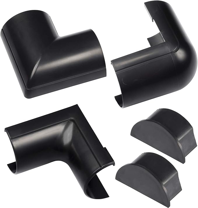 D-Line Large Cable Raceway Accessory Pack, Join 2in x 1in Cord Cover Lengths, 5 Accessories Included, Hide Cords Around a Variety of Angles - Black
