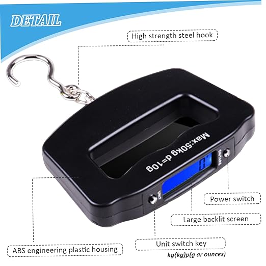 Luggage Scale Travel Digital LCD Display Luggage Weight Scale 110lb/50kg Electronic Digital Weighing for Suitcase Hanging Weight Hook