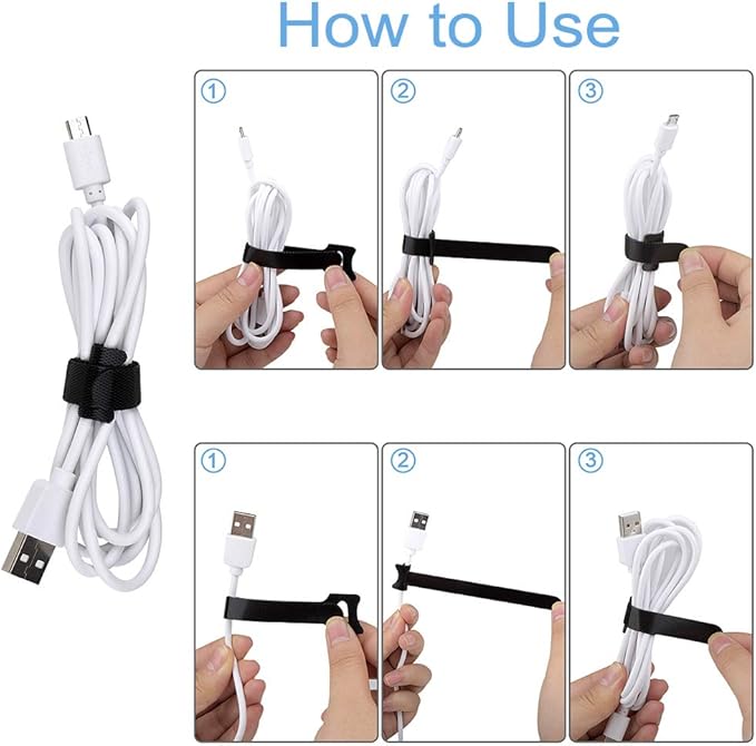 60PCS Reusable Cable Ties, Newlan 2 Size Adjustable Cable Straps 50PCS 8 Inches 10PCS 6 Inches, Cable Organizer, Cord Wrap and Hook Loop Cords Management - 5 Colors