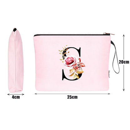 Vavabox A-Z Personalized Makeup Bag, Birthday Gifts for Women Mom, Gifts for Best Friend, Bride Bridesmaid Cosmetic bag (S, Pink)