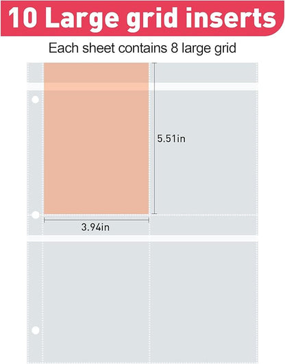 Refill Pages for the Jewelry Storage Book,Large-grid,Double-sided Four-grid,10 sheets,Jewelry Binder Refill Pages