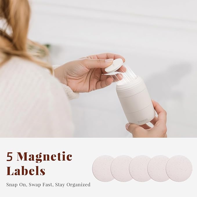New Travel Toiletry Containers [Ultra Leakproof] TSA-Approved, PLA Hard Shell Jars with 5 Magnetic Labels, Wide Mouth Bottles for Lotion, Cleanser, Shampoo, Conditioner, Beige, 3 Pack, 2OZ