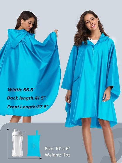 SaphiRose Unisex Rain Poncho Waterproof Raincoat Hooded for Adults Women with Pockets