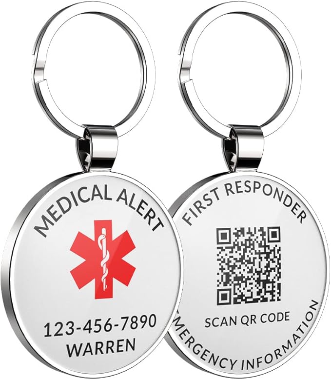 DISONCARE QR Code Medical Alert Tag, Custom Medical ID with Online Profile for Emergency Contact & Health Info – For Allergies, Diabetes, Autism & More(White)