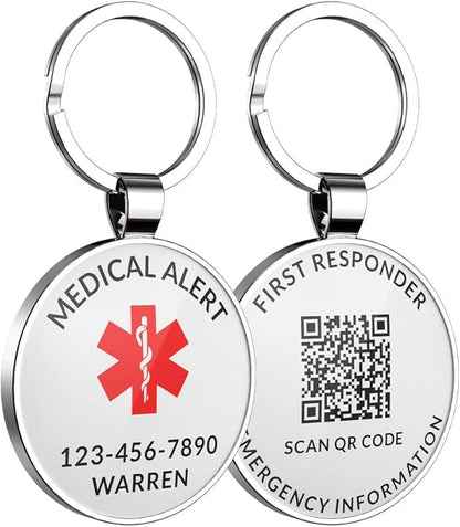 DISONCARE QR Code Medical Alert Tag, Custom Medical ID with Online Profile for Emergency Contact & Health Info – For Allergies, Diabetes, Autism & More(White)