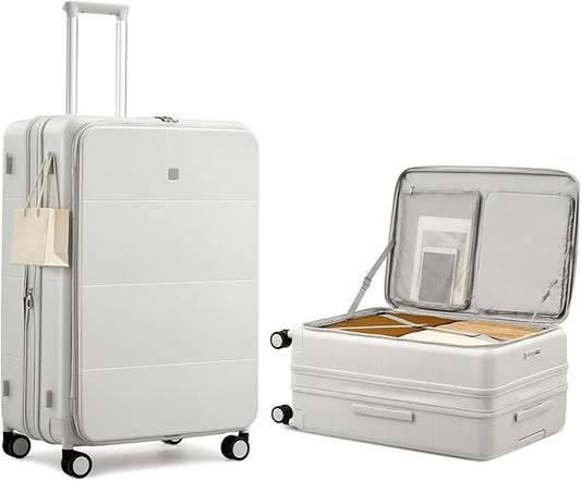 MILADA 28 Inch Checked Luggage for Travel, Hardshell Expandable Luggage Top Opening Suitcase with Spinner Wheels, TSA Lock, Lightweight Large Trunk Suitcase, White