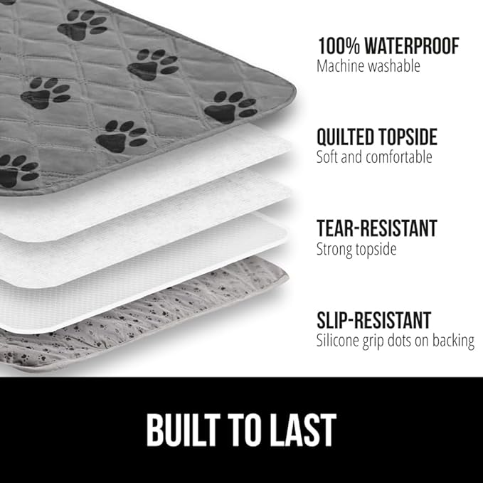 GORILLA GRIP Waterproof Couch Cover for Dogs, Gripped Slip Resistant Backing, Leak Proof Washable Dog Blanket Covers Sofa, Bed, Sectional, Crate, Car, RV Seats, Pet Puppy Essentials, 50x40 Gray Paw