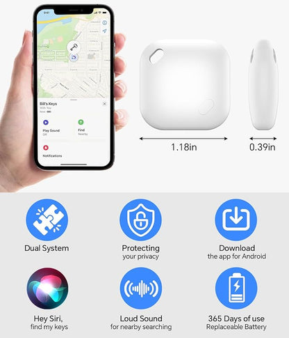 Air Tracker Tag, IP67 Waterproof Bluetooth Tracker, Keychain Finder, Item Locator Compatible with iOS and Android for Backpacks, Suitcases and Wallets, Cars, Keys and Cameras (White-1)