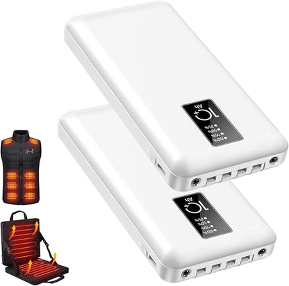 Heated Vest Battery Pack, USB 5V 10000mAh Power Bank, Battery Pack for Heating Hoodie/Jacket/Blanket/Chair/Stadium Seat Cushion PD20W Fast Charger (2-Pack White)