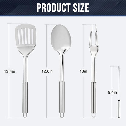 Portable Camping Kitchen Utensil 34 Pcs Set- Cookware Kit, Stainless Steel Outdoor Cooking and Grilling Utensil Organizer Travel Set Perfect for Travel, Picnics, RVs, Camping, BBQs, Parties