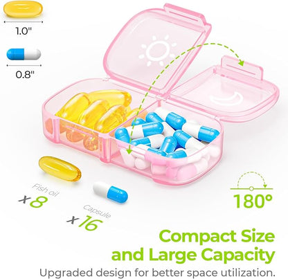 AUVON XL Weekly Pill Organizer 2 Times a Day, Pill Box 7 Day with One-Side Large Openings for Easy to Use, Sakura Pink AM PM Pill Case for Medication, Vitamins, Fish Oils, Supplements