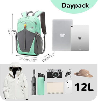 12L Mini Waterproof Hiking Backpack with Padded Strap for Kids, Small Lightweight Travel Backpack for Men Women, Light Green