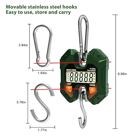 Digital Hanging Scale 660LB/300KG,Handheld Mini Crane Scale,Deer Hunting Scales,Digital Luggage Scale with Hooks for Farm，Fishing, Fish, Meat，Game,Outdoor.