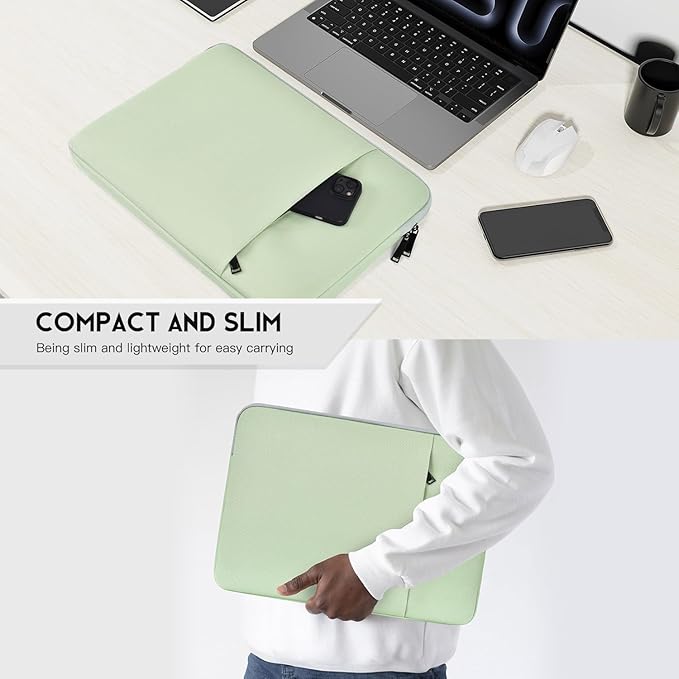 15 inch MacBook Air Sleeve, Padded Shockproof Travel Carrying Case for 2025-2023 MacBook Air 15 inch M4 M3 M2 Chip A3241 A3114 A2941 Water-Resistant Laptop Cover Slim Accessories Bag -Mint Green