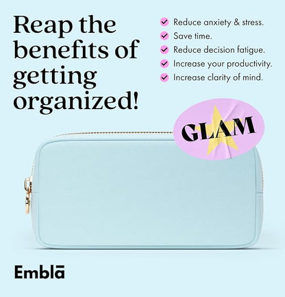 Embla Makeup Bag Travel Cosmetics Pouch and Toiletry Bag, Nylon Zipper Pouch Purse, Cute Make Up Organizer Storage Tote for Women Girls, Waterproof Travel Skincare Case, Small Makeup Bags, Sky Blue