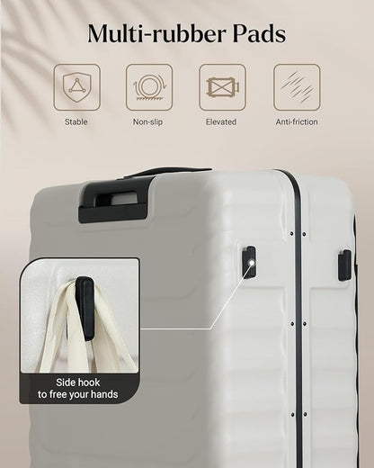 Luggage Sets 2 Pieces, 20/28 Inch PC Hardshell Suitcase with Spinner Wheels, 20 Inch Expandable Clamshell Carry On Luggage and 28 Inch Aluminum Frame Top Opening Checked Luggage (White)