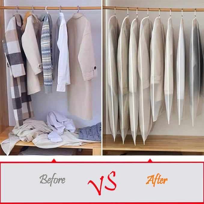 Dress Bags for Hanging Clothes (Set of 12) Breathable Suit Bag Covers with Zip Coat Covers for Closet Garment Bag for Wardrobe Storage and Travel Covers for Coats White - 24'' x 60''