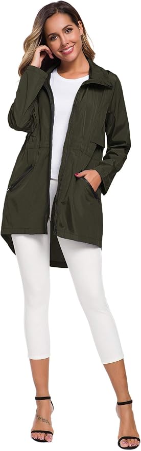 Avoogue Women's Long Raincoat with Hood Outdoor Lightweight Windbreaker Rain Jacket Waterproof
